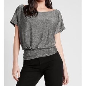 NWT Express Metallic Short Sleeve Ruched
Banded Bottom Tee - Gunmetal (Medium)